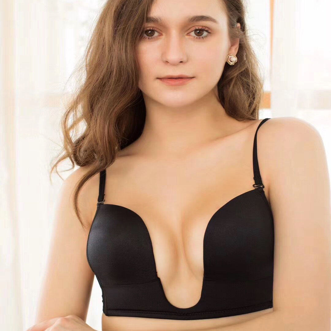 歐美U型性感深V無鋼圈薄款光面無痕低胸禮服隱形內衣